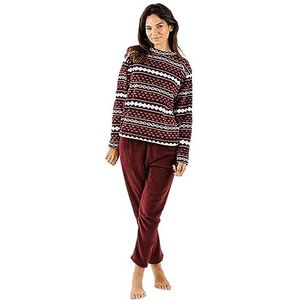 TRAMAS+ Koraalpyjama voor dames, zacht en warm, pyjamaset, super comfortabel, om te slapen en thuis, Bordeaux Chronos, S