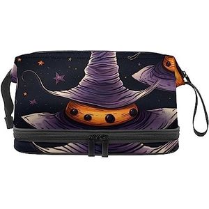 Dubbellaags Cosmetische Tas Heks Hoed Paars Draagbare Make-up Tas Travel Organizer Pouch voor Vrouwen Meisjes Toiletartikelen Tassen, multi 1, 27x15x14 cm/10.6x5.9x5.5 in, Make-up zakje