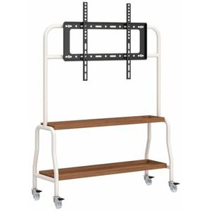 PP-Vic Draagbare Vloerstandaard Voor Mobiel Mediascherm,Verrijdbare Tv-Wagen, Geschikt Voor 43-75 Inch Tv's,Mobiele Tv-Standaard Met Opbergvakken,Verstelbare Montagegatafstand,White 2 layer