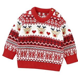 Baby kersttrui gebreide trui met cartoonprint Kerstmis gebreide jas warme tops winter cartoon lange mouwen sweater ronde hals lange mouwen trui winter kledingset pullover, rood 2, 98 cm