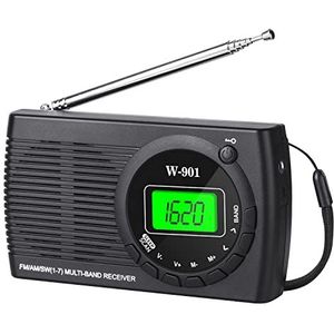 Draagbare mini-FM/AM/SW-radio, kleine radio's met display/hoofdtelefoonaansluiting, FM-radio met AA-batterijvoeding/klokfunctie, geschikt voor wandelingen