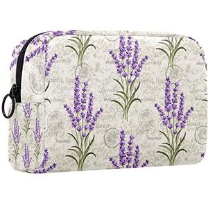 Cosmetische tas voor dames,kleine make-uptas voor portemonnee,bloemen lavendel vintage patroon,Cosmetische reistas,make-uptasje
