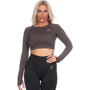 GYMSHARK Vital Seamless 2.0 Crop Top met lange mouwen voor dames, donkerbruin gemêleerd, S
