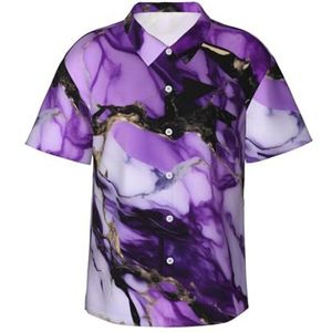 Paars Marmeren Print Fun Hawaiiaans Shirt voor Mannen Casual Korte Mouw Button Down Shirts Zomervakantie, Zwart, S