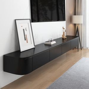 YINXSLO Drijvende tv-standaard Multifunctionele tv-meubel met opslag TV-standaard hout voor woonkamer Wandmontage tv-kast Geschikt voor woonkamer en slaapkamer (zwart, 220 cm)