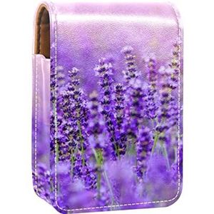 Lavendel Bloem Paars Mauve (2) Lipgloss Houder Lippenstift Case Draagbare Mini Lipstick Opbergdoos Reizen Lipstick Organizer Case met Spiegel voor Vrouwen, Meerkleurig, 9.5x2x7 cm/3.7x0.8x2.7 in