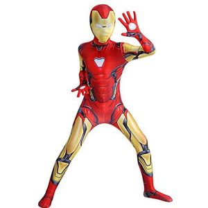 Iron Man bodysuit voor jongens volwassenen superhelden cosplay kostuum 3D-print kinderen jumpsuit heren Halloween aankleden met masker Avengers pak (kleur: rood, maat: kinderen/XL/135 ~ 145 cm)