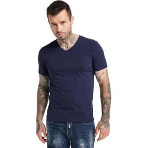 Carlo Colucci T-shirt met V-hals en uitgebreid borduurwerk, Donkerblauw, L