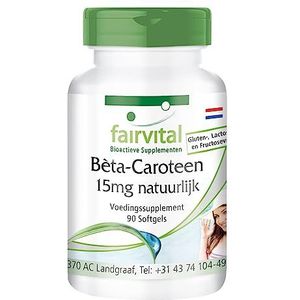 Fairvital | Bètacaroteen 25.000 I.U. (bèta-caroteen) - 15 mg per capsule - HOOG GEDOSEERD - provitamine A - 90 softgels