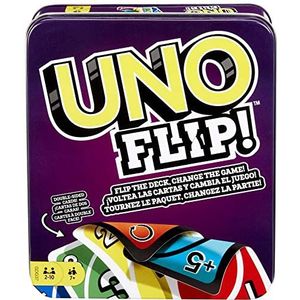 Mattel Games UNO FLIP! Kaartspel voor grote groepen, met 112 kaarten in een stevig opbergblikje, een geweldig cadeau voor kinderen vanaf 7 jaar en volwassenen, GDG37