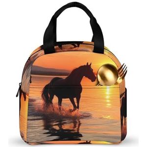 Geïsoleerde lunchtas vrouwen mannen herbruikbare lunchbox zonsondergangen Lake Horses Lunch Tote Tassen Lekvrije Lunch Koeltas Draagbare Volwassen Lunch Container voor Reizen Picknick Kantoor