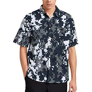 Navy Digitale Camouflage Mannen Korte Mouw T-Shirt Causale Button Down Zomer Strand Top Met Zak
