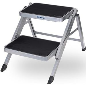 BERGER Trapladder | 2 Tredes | Opstapkruk Keuken | Inklapbaar, Antislip | Kampeer Kruk | Opstapje Inklapbaar | Voor Camping, Caravan| Keukentrapje | Kampeeraccessoires | Staal | Draagvermogen 150 kg