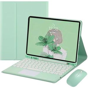 Toetsenbordhoes voor iPad Air 13'' (M2) 2024/Pro 12.9'' (3e, 4e, 5e, 6e Generatie), Magnetisch Afneembaar Draadloos Toetsenbord met Bluetooth Muis,Groen