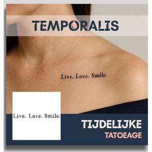 Schrijf tattoo – Temporalis® | Tijdelijke tatoeages voor vrouwen & mannen – Nep tattoo vegan & waterbestendig – EU-cosmetica – Blijft 1-2 weken [ Tatoeage Live. Love. Smile. ]