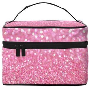 Make-uptas, grote make-uptas, draagbare reistas leer waterdicht voor vrouwen meisjes, roze glitter, zoals afgebeeld, Eén maat