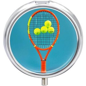 Grappige tennisrackets en tennisballen pillendoos waterdichte draagbare medicijnpillendoos vochtbestendig metalen pillendoosje met 3 compartimenten medicijnkoffer