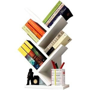 Houten rek, modelo boom, boekenkast, organizador, escritorio, decoración, 30 x 61 x 18 cm, Wit