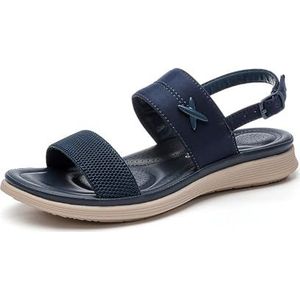 Damessandalen Met Sleehak 2024 Nieuwe Sandalen Met Gesp Zomer PU-leer Peep Toe Slippers Retro Romeinse Sandalen Rubberen Platformslippers Vrije Tijd Bohemen Strandschoenen(Blue,40 EU)