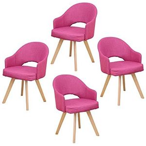 GEIRONV Dining stoelen set van 4, zachte stof kussen rugleuning woonkamer stoel slaapkamer keuken beuken houten benen fauteuil Eetstoelen (Color : Rose red)