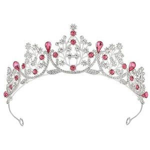 Kroon haarband zendspoel, prinses kroon hoofdband for vrouwen, meisjes, bruiden, bruiloft, prom, verjaardagsfeestje (Color : Pink)