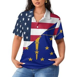 Amerikaanse en Indiana staat vlag vrouwen sport shirt korte mouw T-shirt golf shirts tops met knopen workout blouses