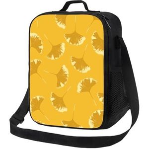 EgoMed Lunchtas, duurzame geïsoleerde lunchbox herbruikbare draagtas koeltas voor werk schoolginkgo bladeren bloemen op geel oker