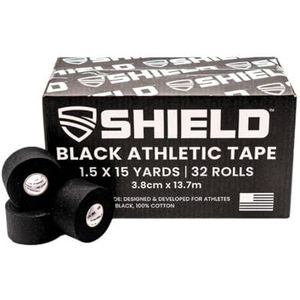 SHIELD | 32 stuks zwarte atletische tape bulk - 1,5 inch x 15 yards - gemaakt in de VS gemakkelijk scheuren, geen residu. sportgeneeskunde - atleten, medisch, therapie, atletische trainers: enkels,