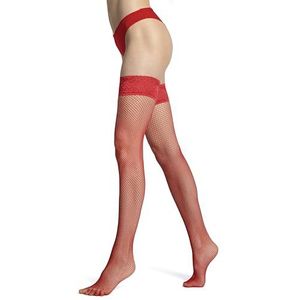 VENEZIANA NUOVA RTE Dameslingerie, klassieke visnetpanty met gemiddelde mesh-breedte, steunkousen met siliconen, jarretelkousen, kant, 7 cm breed, damespanty, Rood, Medium