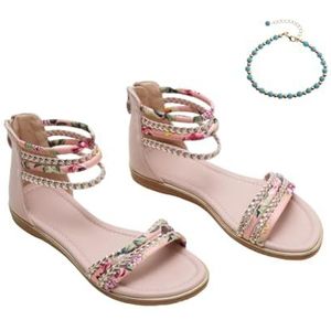 Xytraiihw Dames Bohemian Sandalen Platte Casual Zomerschoenen Grote Maat Comfortabele Sandalen Mode Open Romeinse Schoenen Teen Flip Flops voor Sport Strand,Roze,36 EU