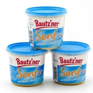 BAUTZ'NER Mosterd middelscherp - 3-delige set (3 x 200 ml) emmer middelscherpe mosterd - originele Bautz'ner formule sinds 1955 - zonder toevoeging van conserveringsmiddelen en smaakversterkers - mosterd