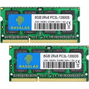 Rasalas DDR3L 16GB Kit (2x8GB) PC3L-12800S DDR3L 1600MHz 8GB 2Rx8 PC3-12800 1.35V 204-Pin CL11 Niet-ECC Ongebufferd Laptop Geheugen Notebook RAM Module voor Mac iMac pro Intel en AMD Systeem