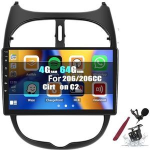 Android 15 Autoradio voor P-eugeot 206/206CC (2001-2016) 9 inch 2K aanraakscherm 2000 * 1200 Android hoofdunit multimediaspeler met Carplay, GPS-navigatie, BT, 5G WiFi, DSP, SWC,Y1