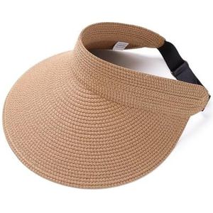 HTYHZIMS Womens Zonneklep Zomer Grote Rand Zon Vrouwelijke Hollow Top Stro Zonnekap voor Tennis Fietsen Hardlopen, Bruin, Eén Maat