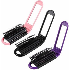 Xuxinsheng 3 stuks draagbare opvouwbare borstel en kamset, reizen opvouwbare haarborstel compacte zak haarkam dubbele kop antistatische haarborstel geschikt voor meisjes, vrouwen en mannen