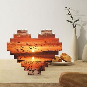 Bouwsteenpuzzel Gepersonaliseerde bouwstenen hartvormige puzzels vogels bij zonsondergang bouwstenen blok voor volwassenen blokpuzzel voor huisdecoratie 3D baksteenpuzzel stenen set voor