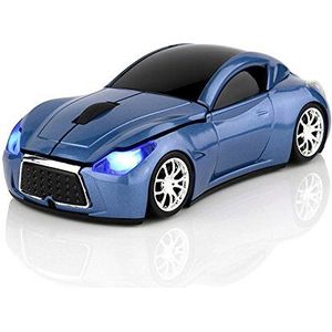 KLEIN Design FTD-MS127 Draadloze muis, sportwagendesign, 2,4 GHz verbinding via nano-USB-ontvanger, optische sensor, voor links- en rechtshandigen, in blauw