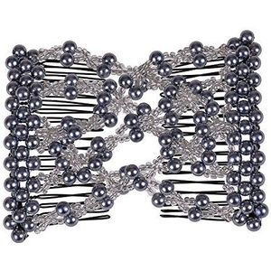 LOVEF Easy Combs Rekbare Dubbele Kammen - Prachtige Parel Kralen Magische Haarspeldkam Haaraccessoires voor Vrouwen (Grijs)