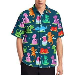 Kleurrijke Leuke Draken Hawaiiaanse Shirt Voor Mannen Zomer Strand Casual Korte Mouw Button Down Shirts met Zak