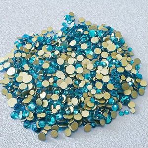 SS4-SS20 Mixformaat Helder Kristal Goud Plat Achter Strass Decoraties DIY Glitterstenen 3D Nail Art Accessoires-Pauwblauw-Mixformaat SS3-SS20