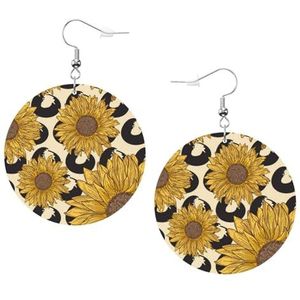 LAMAME Zonnebloem gedrukt ronde Dangle Earring lederen oorbel vakantie partij decoratie