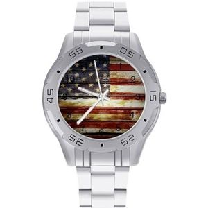 Amerikaanse Houten Vlag Mannen Zakelijke Horloges Legering Analoge Quartz Horloge Mode Horloges