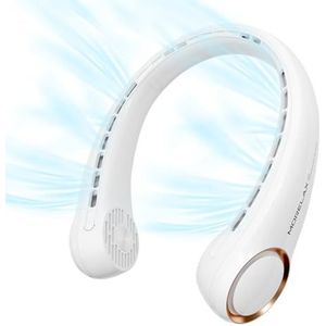 Morelax Draagbare USB Bladloze Nekventilator Stille Met 360° Luchtstroom, de bladloze nekventilator met 4000 mAh-batterij, 3 snelheden,op kantoor, op reis
