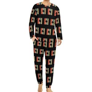 Vintage Austin Texas Kaart Comfortabele Heren Pyjama Set Ronde Hals Lange Mouw Loungewear met Zakken 3XL