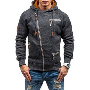 Heren casual lange mouw hoodies volledige rits fluwelen sweatshirt M-3XL, Zwart Grijs, L