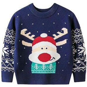 Kersttrui voor kinderen, wintertrui, gebreide trui, katoen met hert, voor kleine meisjes, 3-4 jaar, blauw