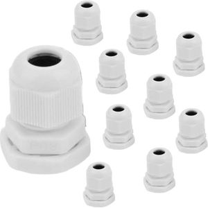 10st nylon kabel waterdichte connector, witte nylon plastic kabelwartel geschikt voor elektrische apparaten(PG9（10pcs))