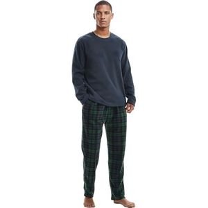 Heren zachte lange mouwen thermofleece top check broek pyjama set