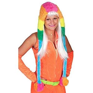 Grappige Mode Regenboog bont hoed met pompoms kleurrijke hippie hoed neon partij vrouwen hoed carnaval