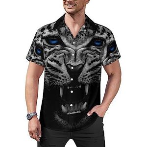 Angry Jaguar in Dark Heren Casual Button-Down Shirts Korte Mouw Cubaanse kraag Tees Tops Hawaiiaans T-shirt M
